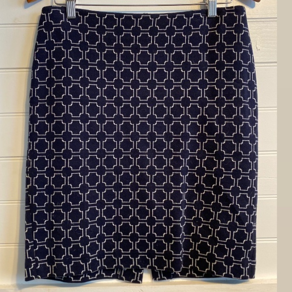 Talbots Navy Blue Patterned Stretchy Skirt